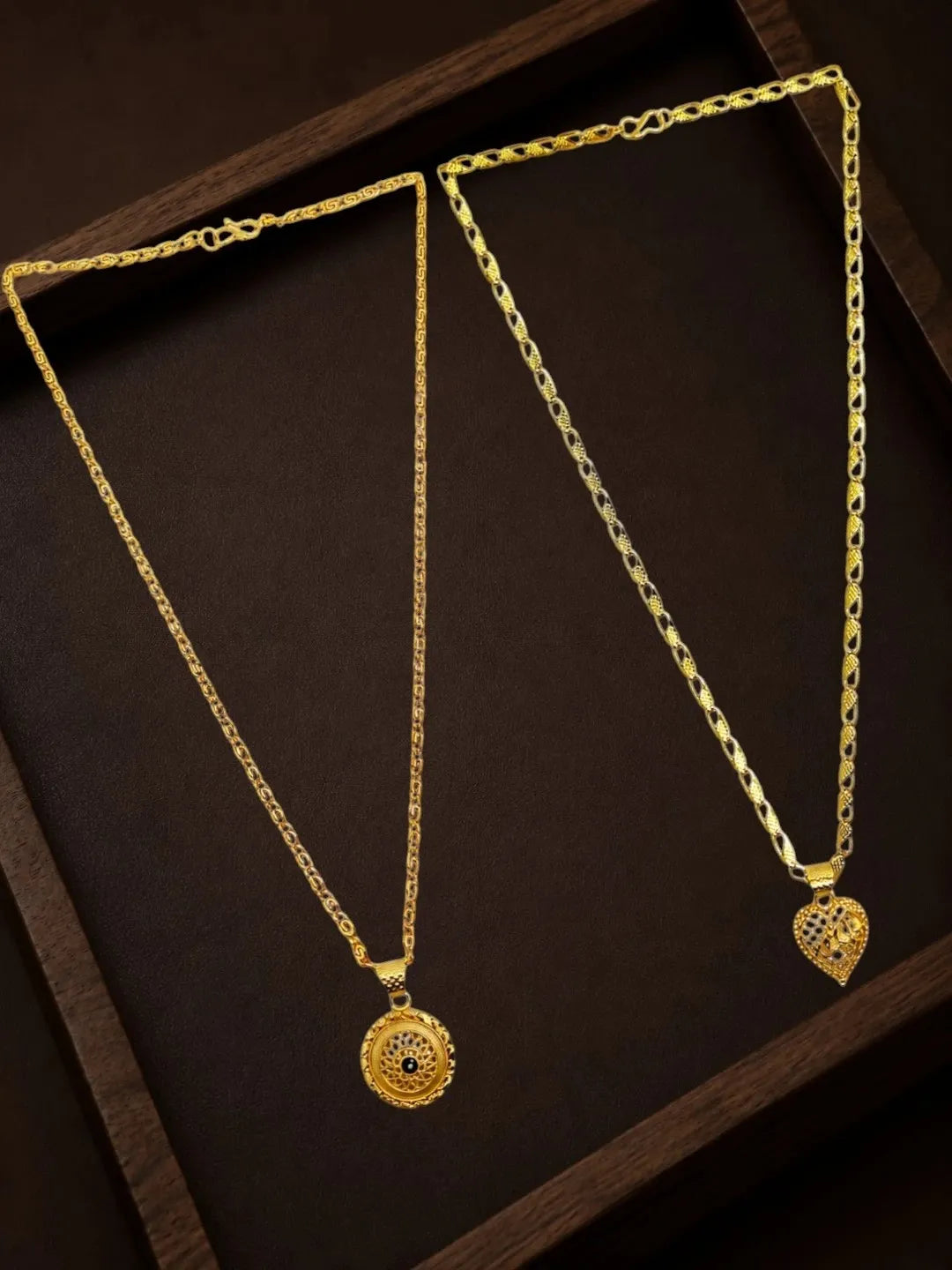 Heart Filigree & Round Floral Pendant Chain Combo for Women