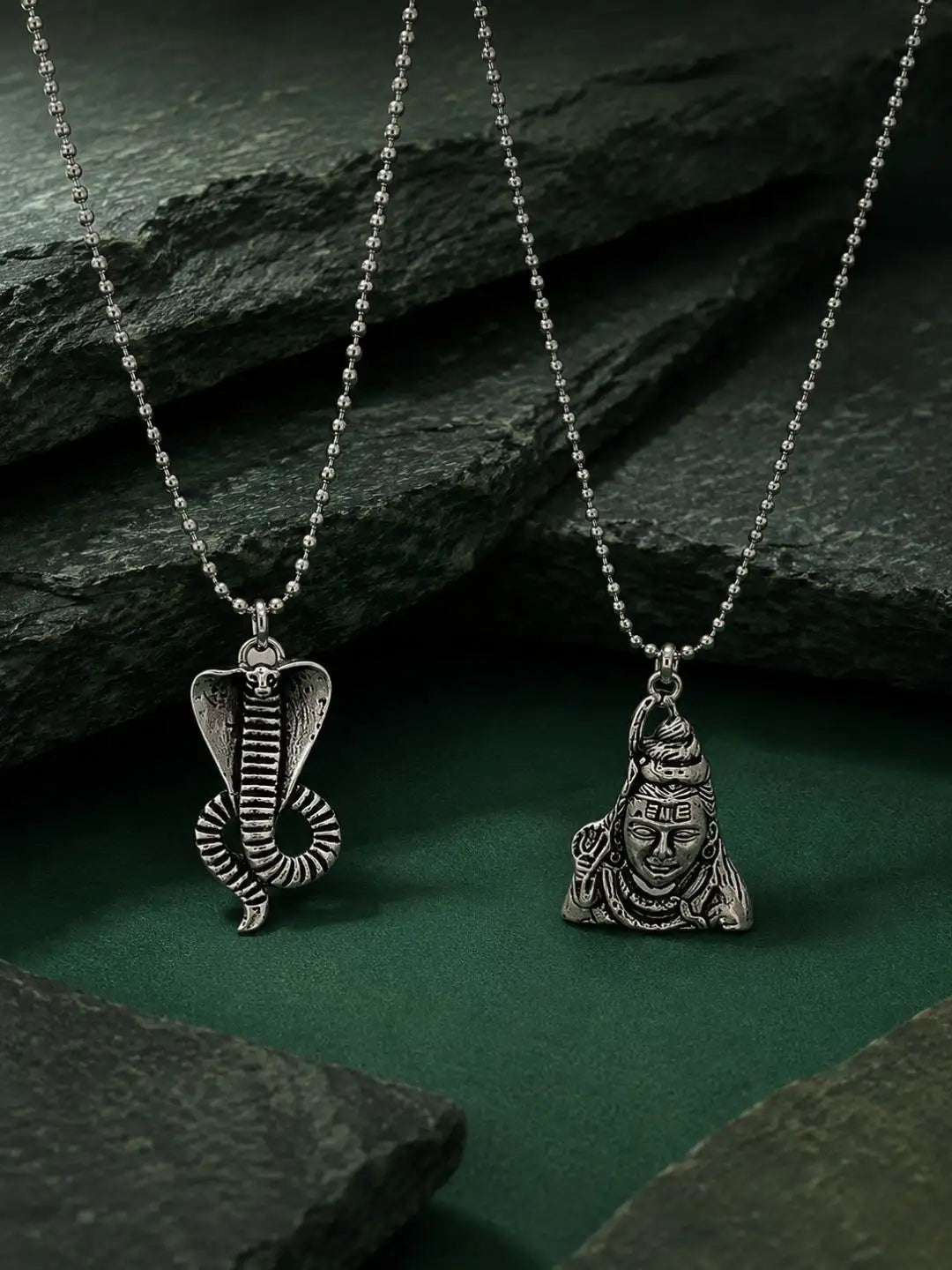 Lord Shiva & Cobra Snake Silver-Plated Pendant Chain Combo for Men & Women