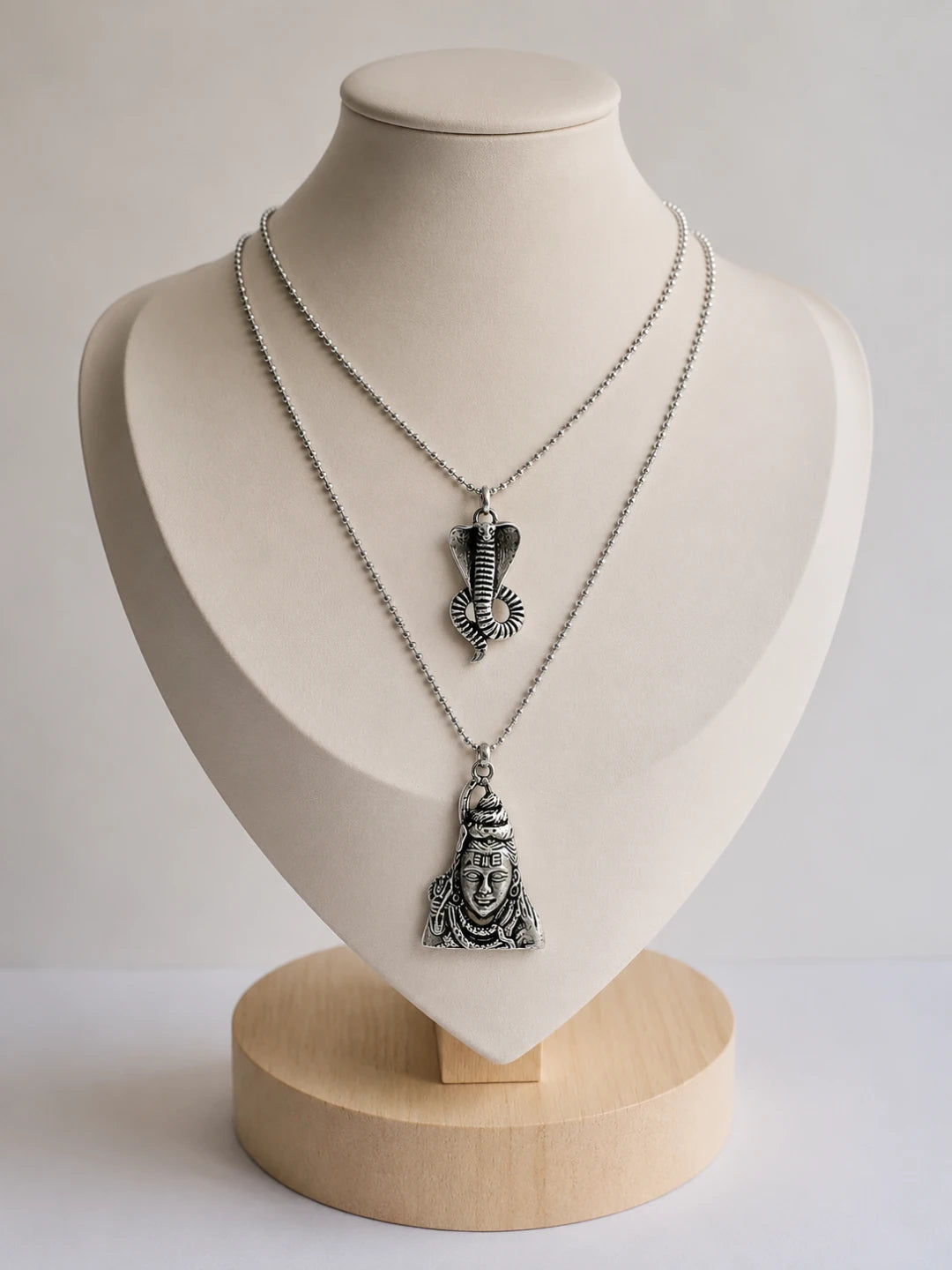 Lord Shiva & Cobra Snake Silver-Plated Pendant Chain Combo for Men & Women