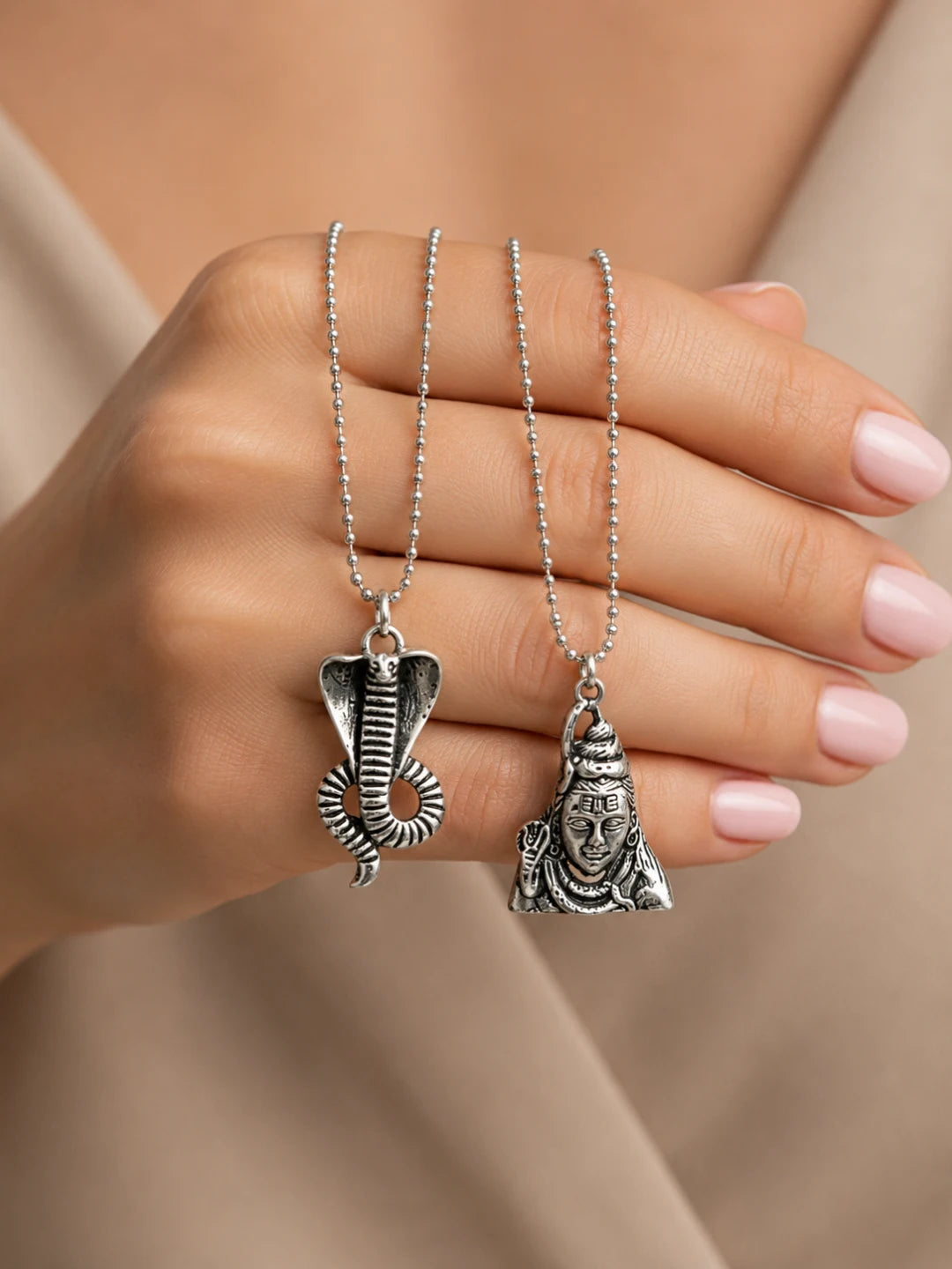 Lord Shiva & Cobra Snake Silver-Plated Pendant Chain Combo for Men & Women