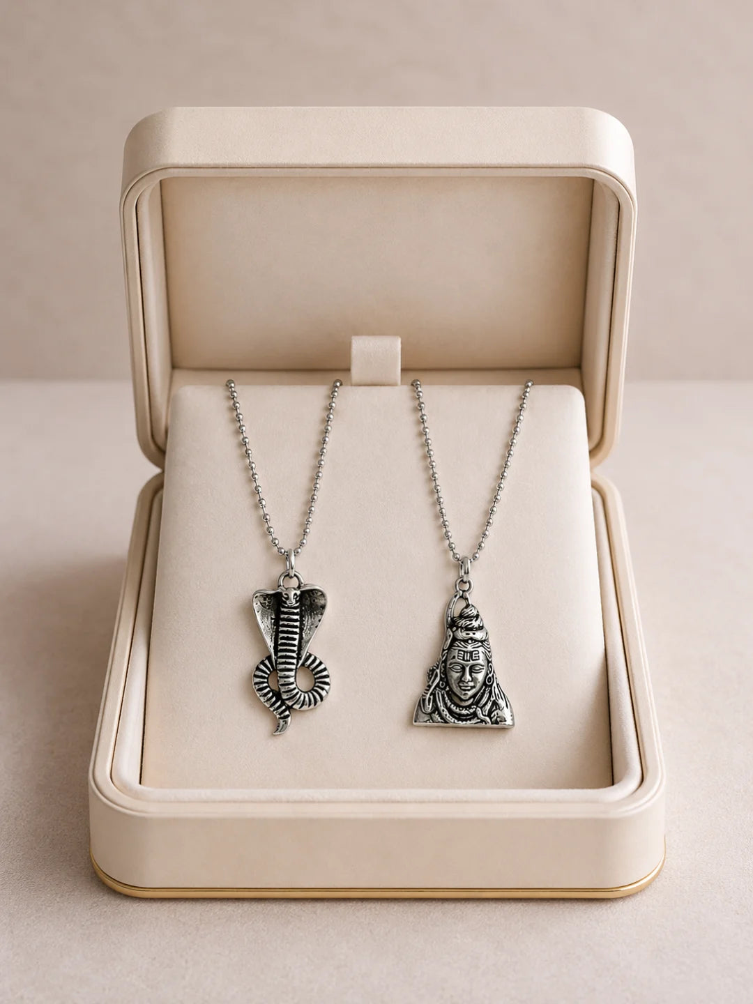 Lord Shiva & Cobra Snake Silver-Plated Pendant Chain Combo for Men & Women