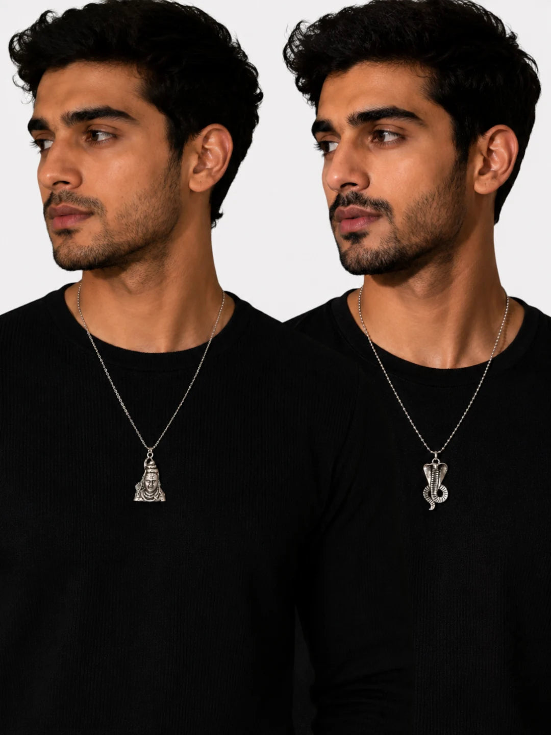 Lord Shiva & Cobra Snake Silver-Plated Pendant Chain Combo for Men & Women