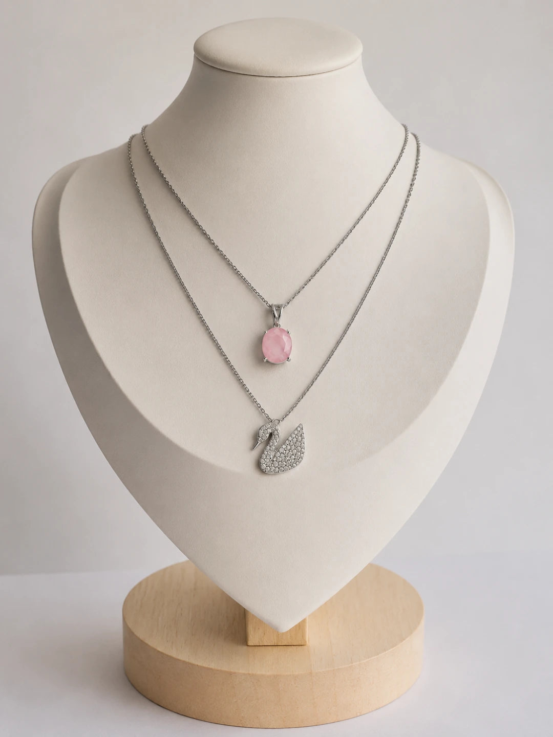 Elegant Swan & Pink Stone Pendant Chain Combo