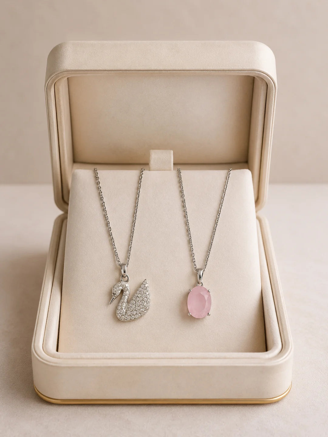 Elegant Swan & Pink Stone Pendant Chain Combo