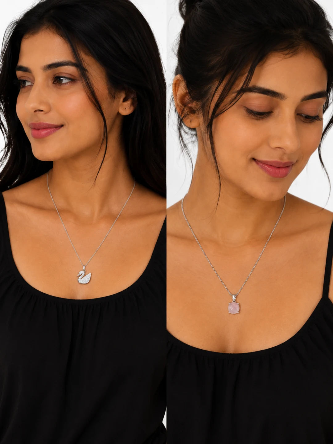 Elegant Swan & Pink Stone Pendant Chain Combo