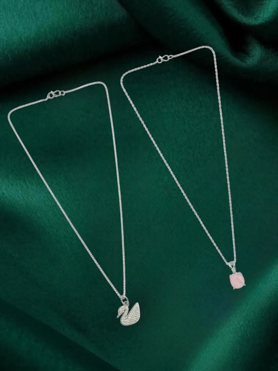 Elegant Swan & Pink Stone Pendant Chain Combo