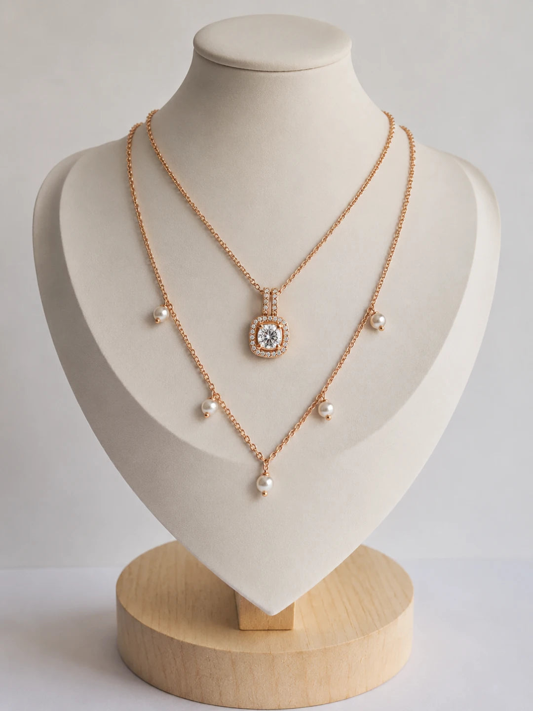 Elegant Rose Gold Pearl Drop Pendant Chain Combo