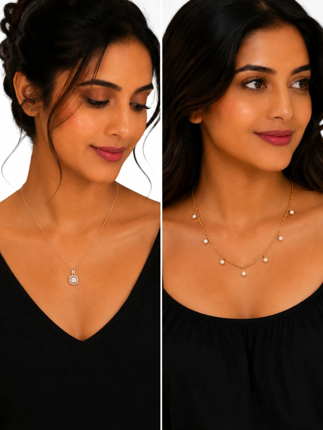 Elegant Rose Gold Pearl Drop Pendant Chain Combo
