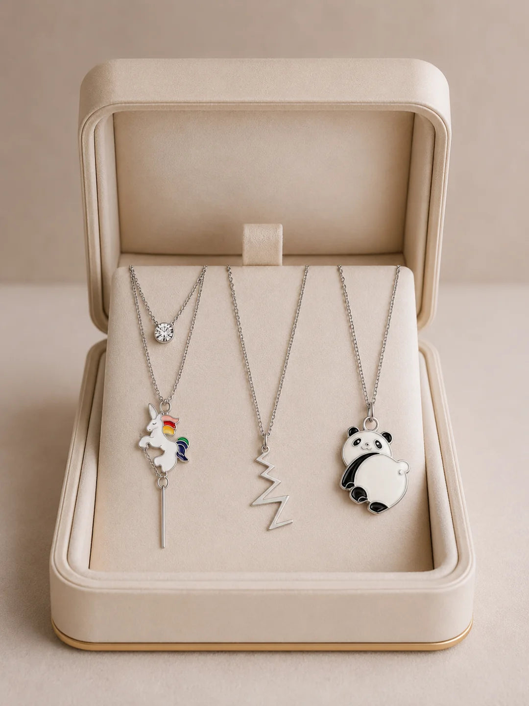 Unicorn, Heartbeat, Owl & Crystal Designs Elegant Silver Pendant Chain Combo for Women