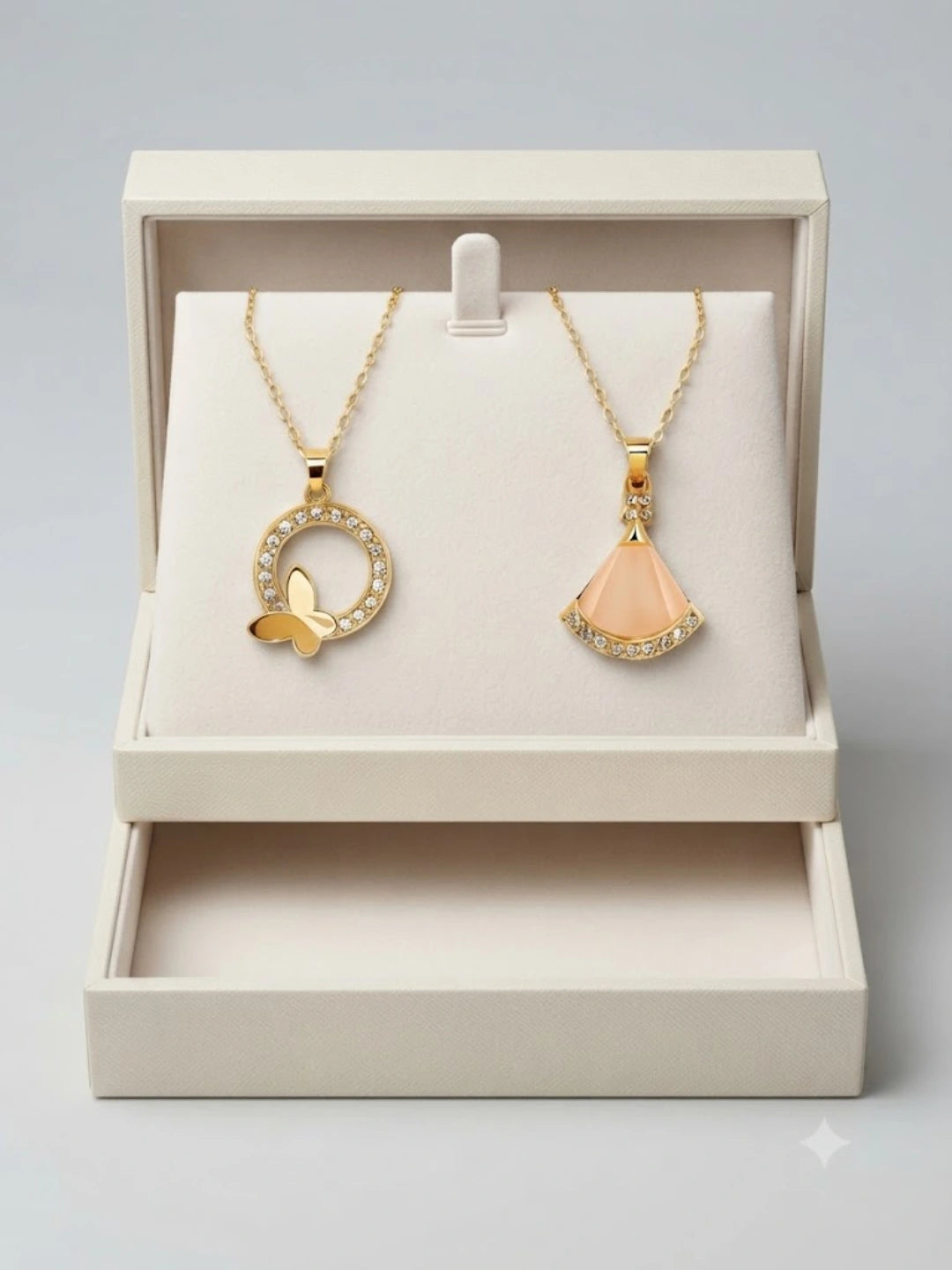 Gold Plated Butterfly & Fan Shape Pendant Chain Combo