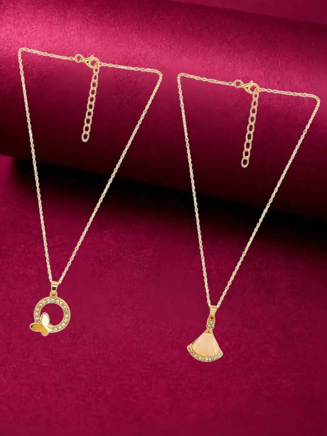 Gold Plated Butterfly & Fan Shape Pendant Chain Combo