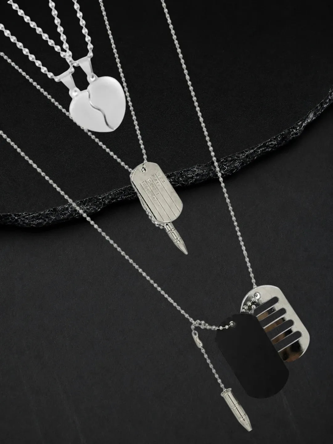 Silver Plated Set Of 3 Men Combo Chain