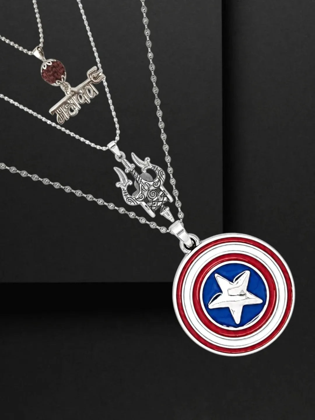 Silver Plated Stylish Set Of 3 Men Combo Chains