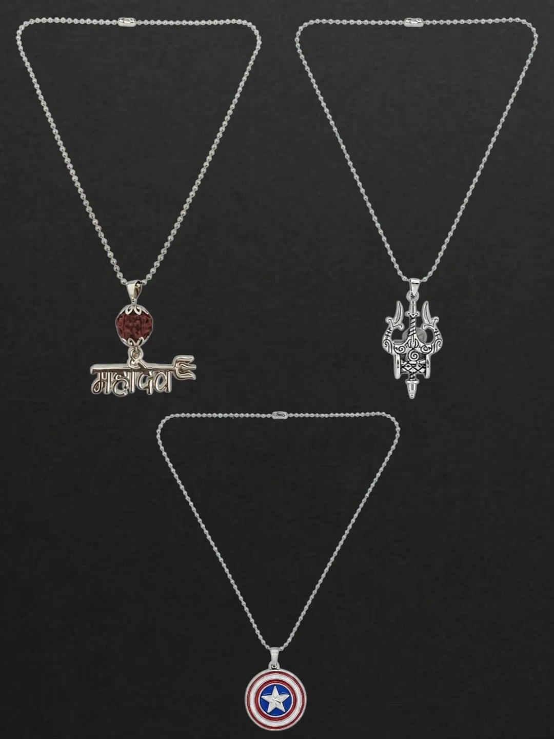 Silver Plated Stylish Set Of 3 Men Combo Chains