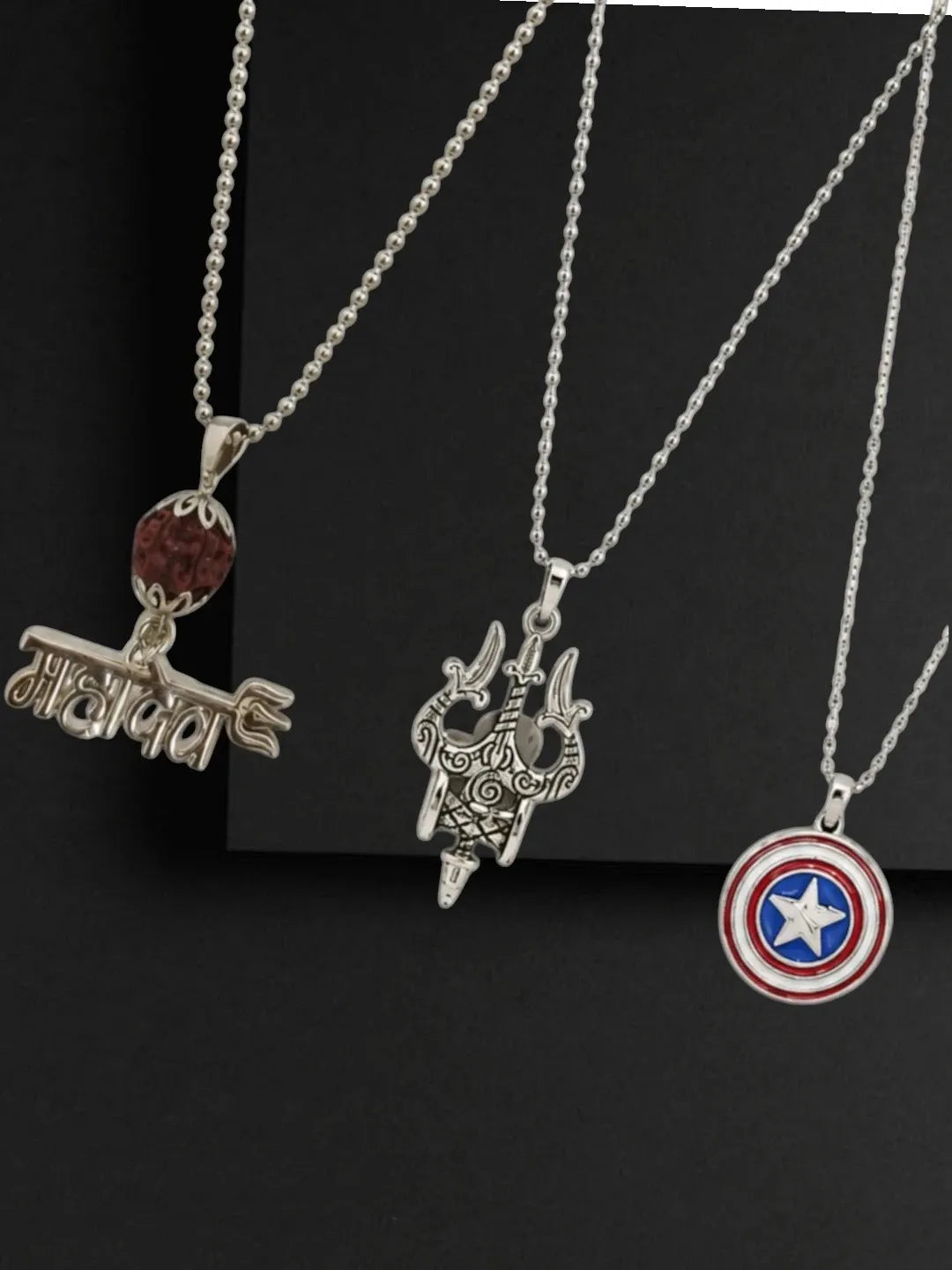 Silver Plated Stylish Set Of 3 Men Combo Chains