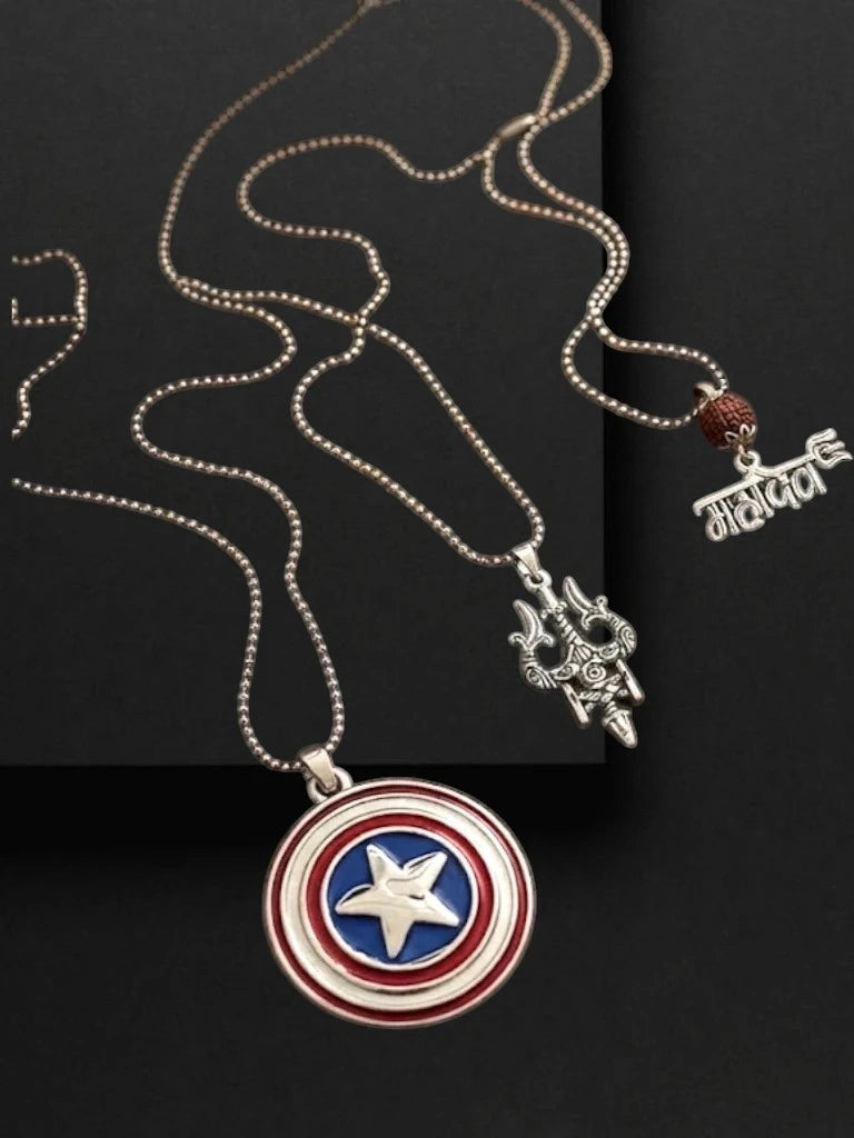 Silver Plated Stylish Set Of 3 Men Combo Chains