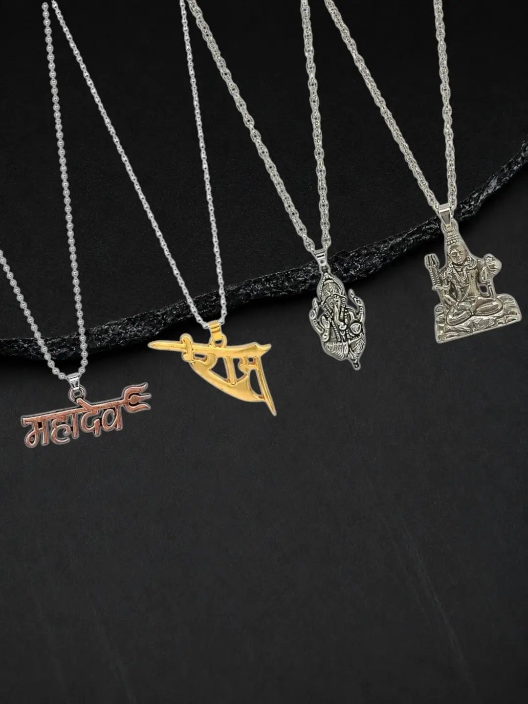 Silver Plated Religious Set Of 4 Mens Combo Chain