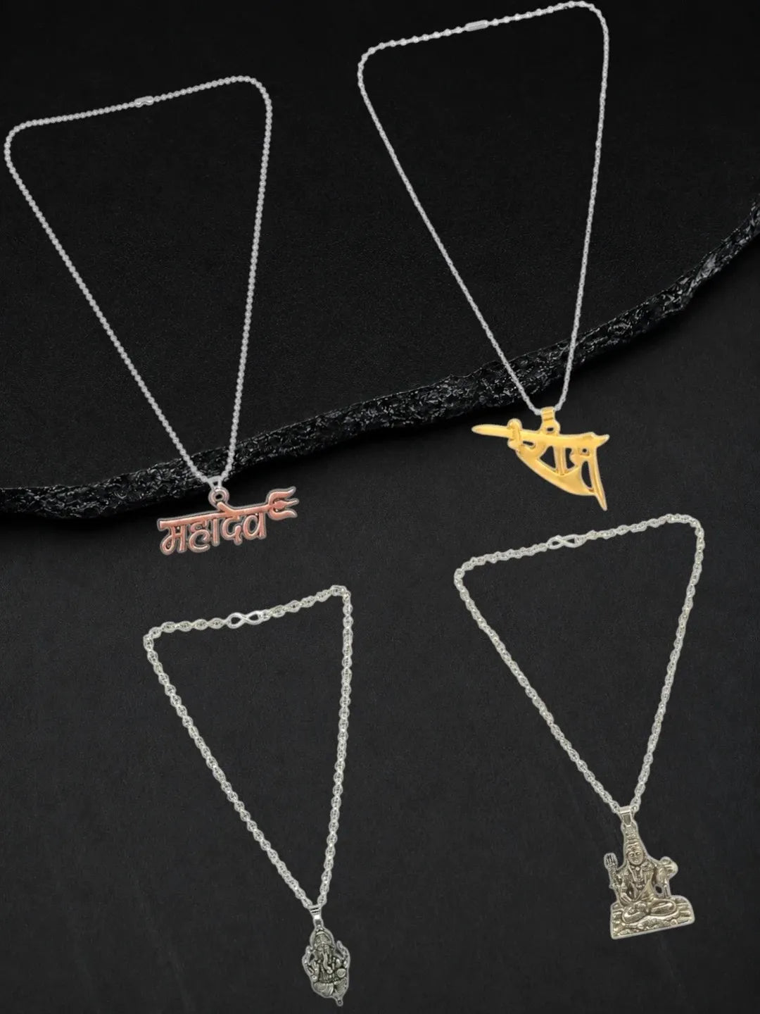 Silver Plated Religious Set Of 4 Mens Combo Chain