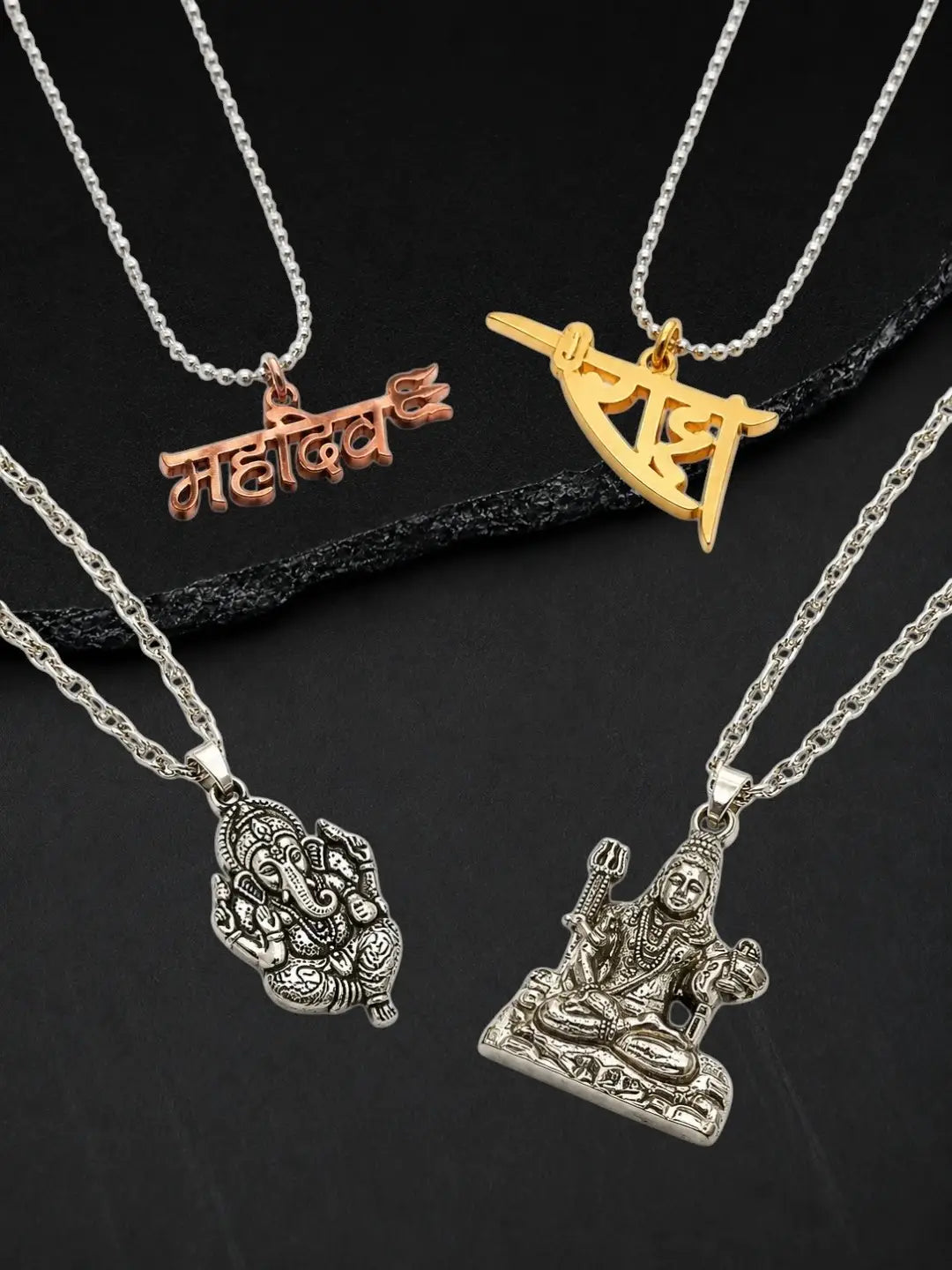 Silver Plated Religious Set Of 4 Mens Combo Chain