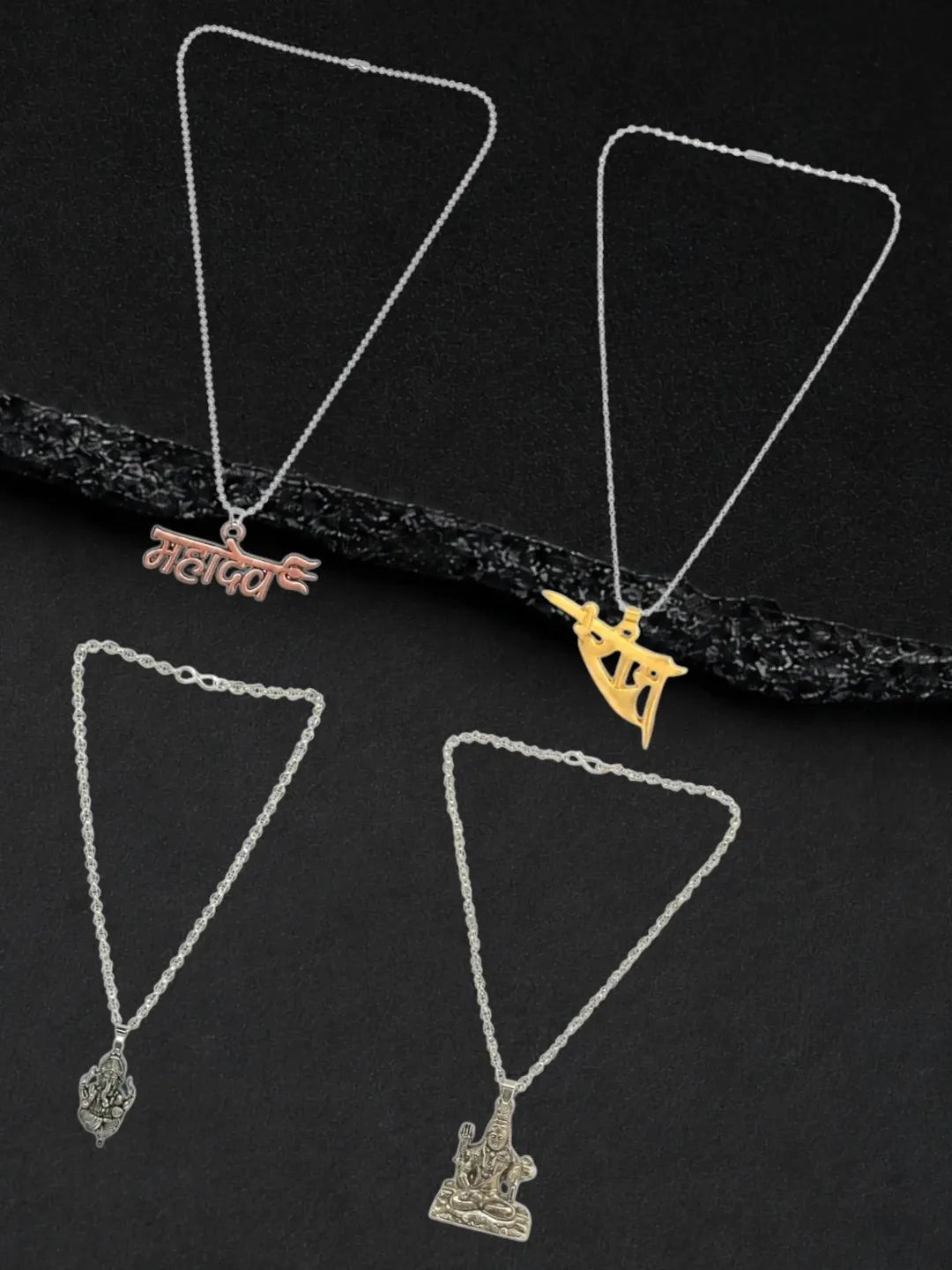 Silver Plated Religious Set Of 4 Mens Combo Chain