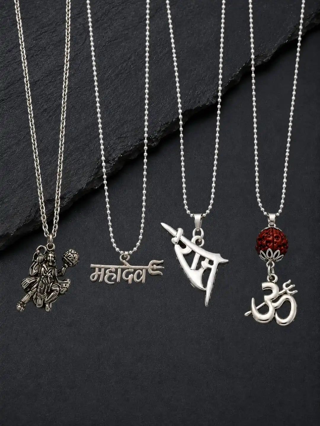Silver Plated Religious Set Of 4 Men Combo Chain