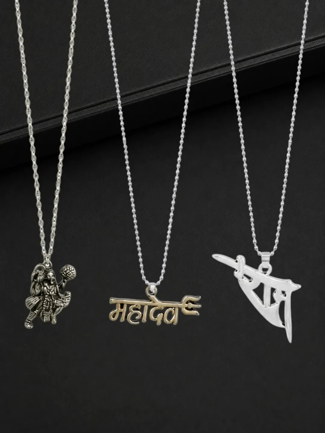 Silver Plated Religious Set Of 3 Men Combo Chain