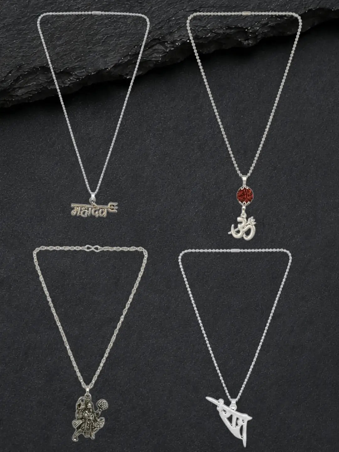 Silver Plated Religious Set Of 4 Men Combo Chain