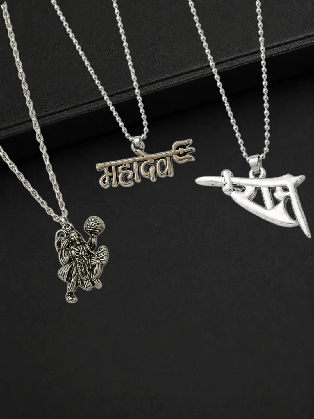 Silver Plated Religious Set Of 3 Men Combo Chain
