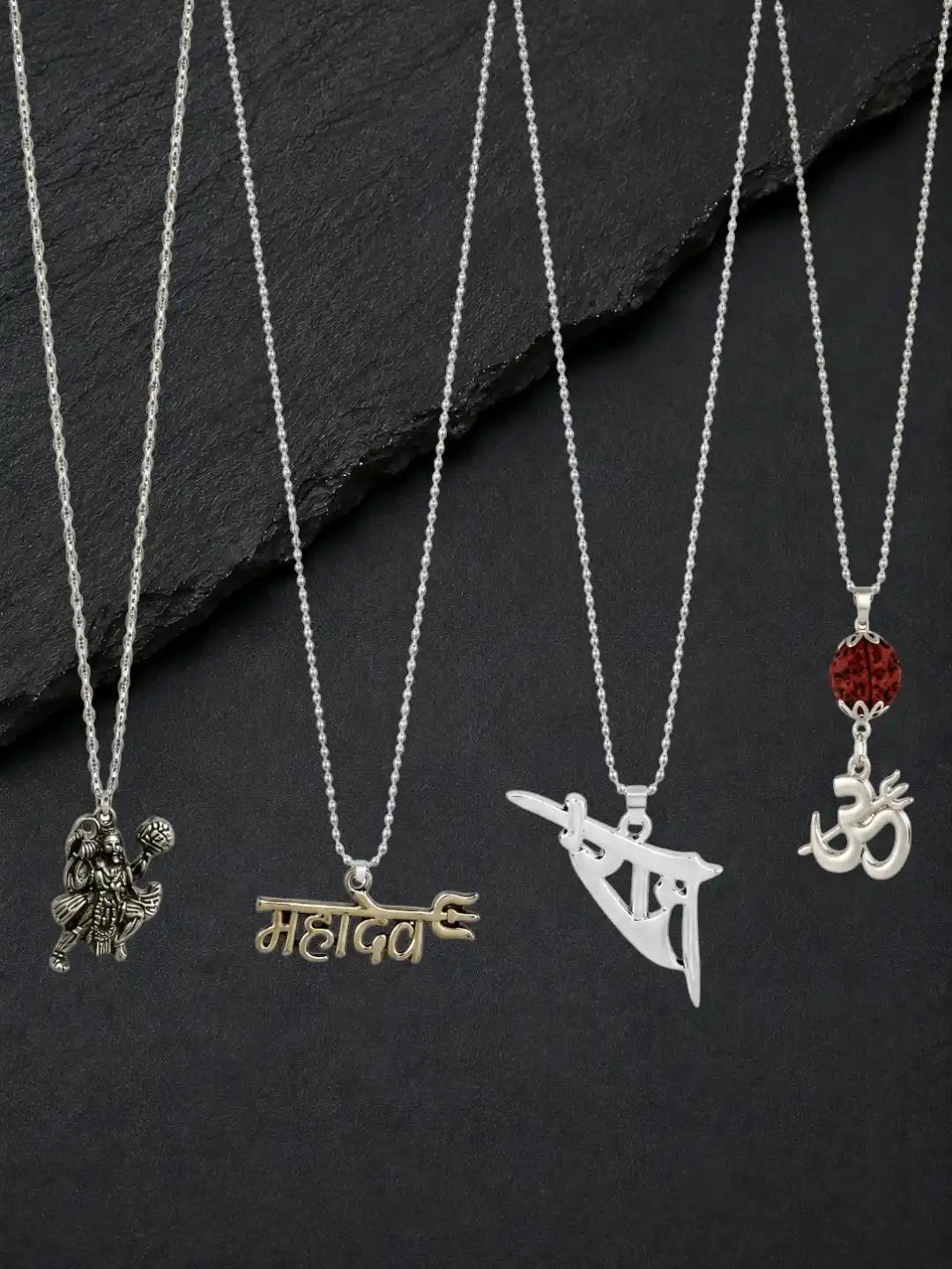 Silver Plated Religious Set Of 4 Men Combo Chain