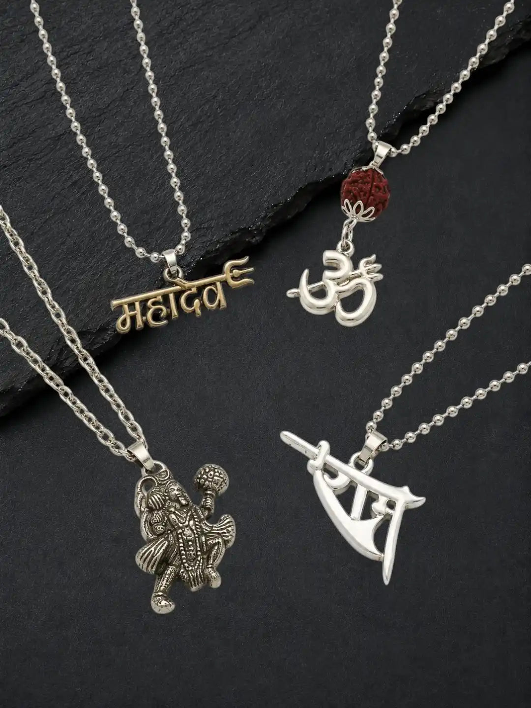 Silver Plated Religious Set Of 4 Men Combo Chain