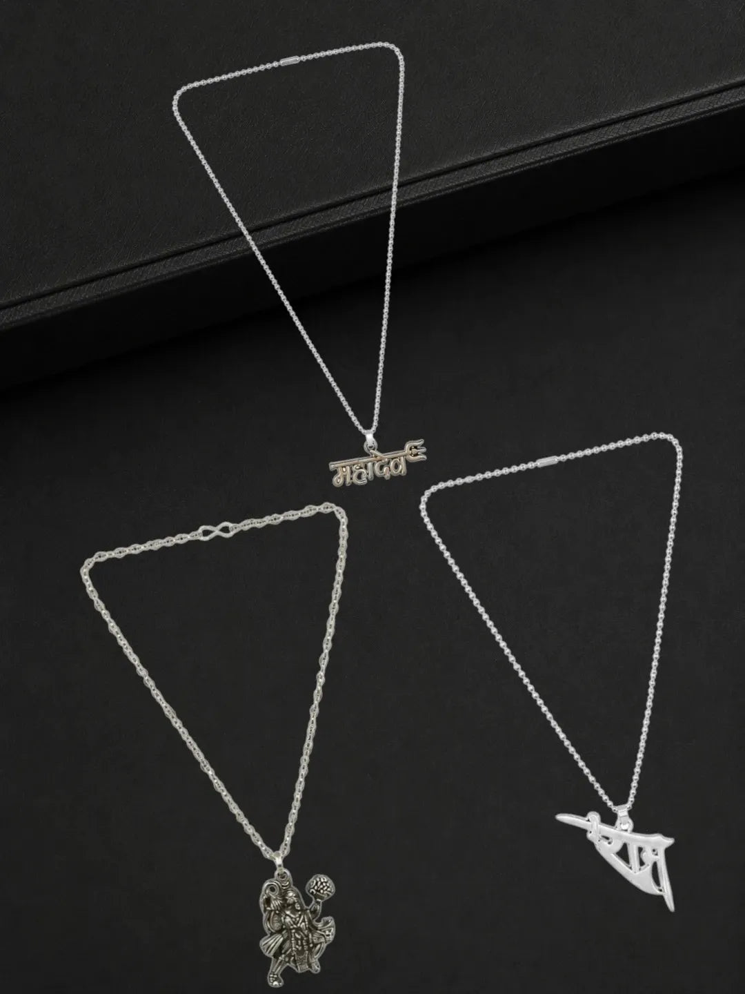 Silver Plated Religious Set Of 3 Men Combo Chain