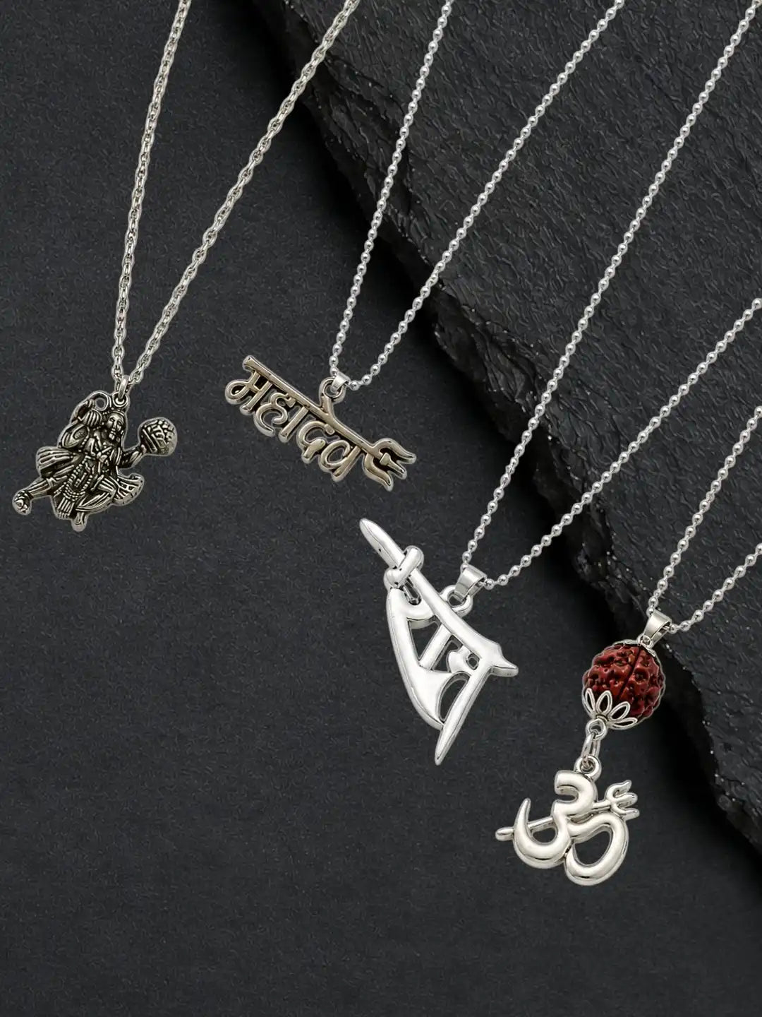 Silver Plated Religious Set Of 4 Men Combo Chain
