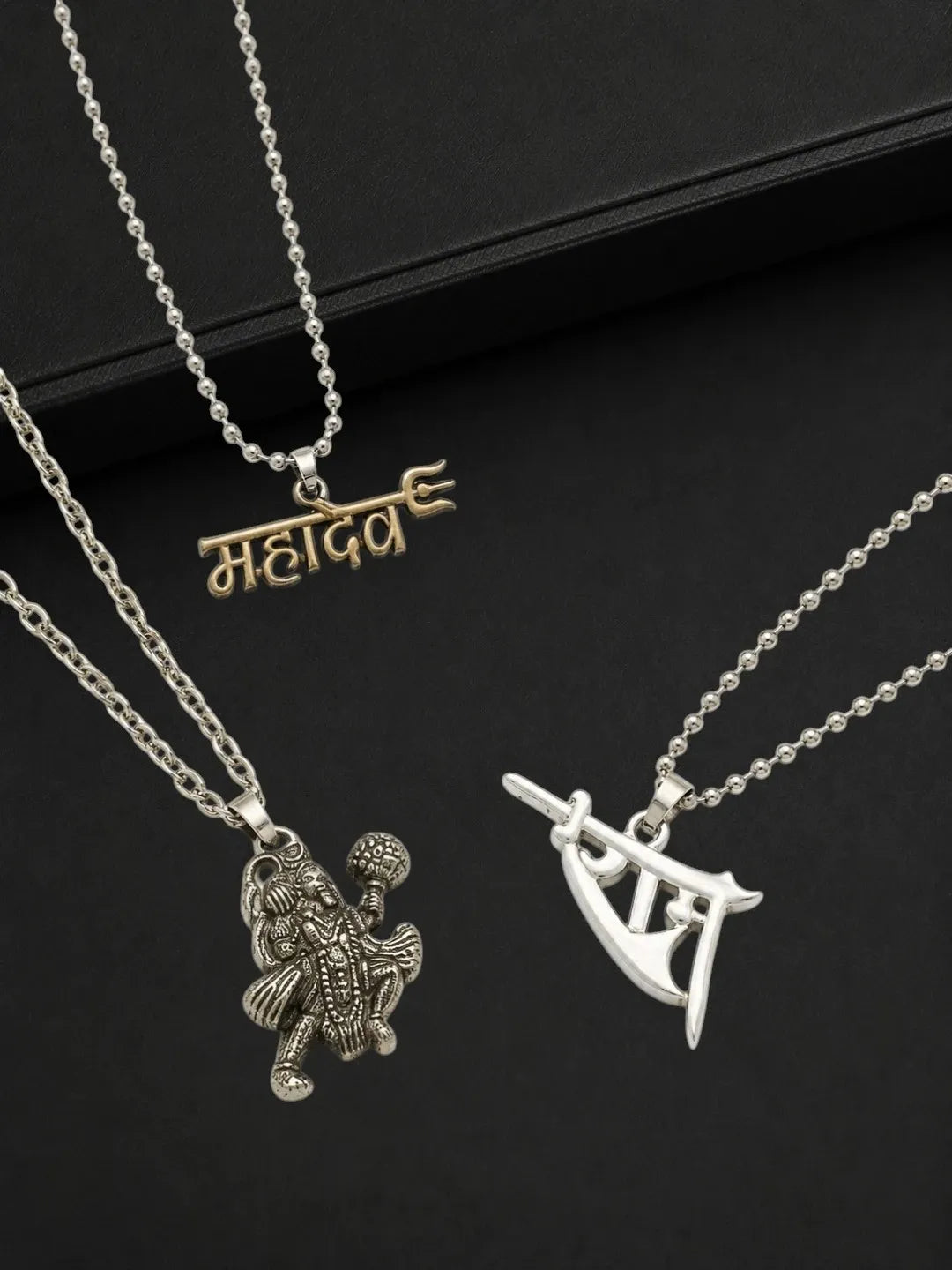 Silver Plated Religious Set Of 3 Men Combo Chain