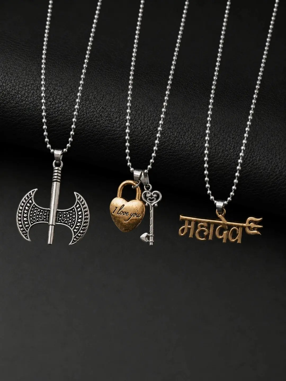 Silver Plated Fancy Set Of 3 Men Combo Chain