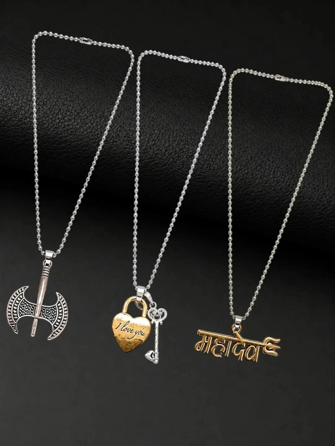 Silver Plated Fancy Set Of 3 Men Combo Chain