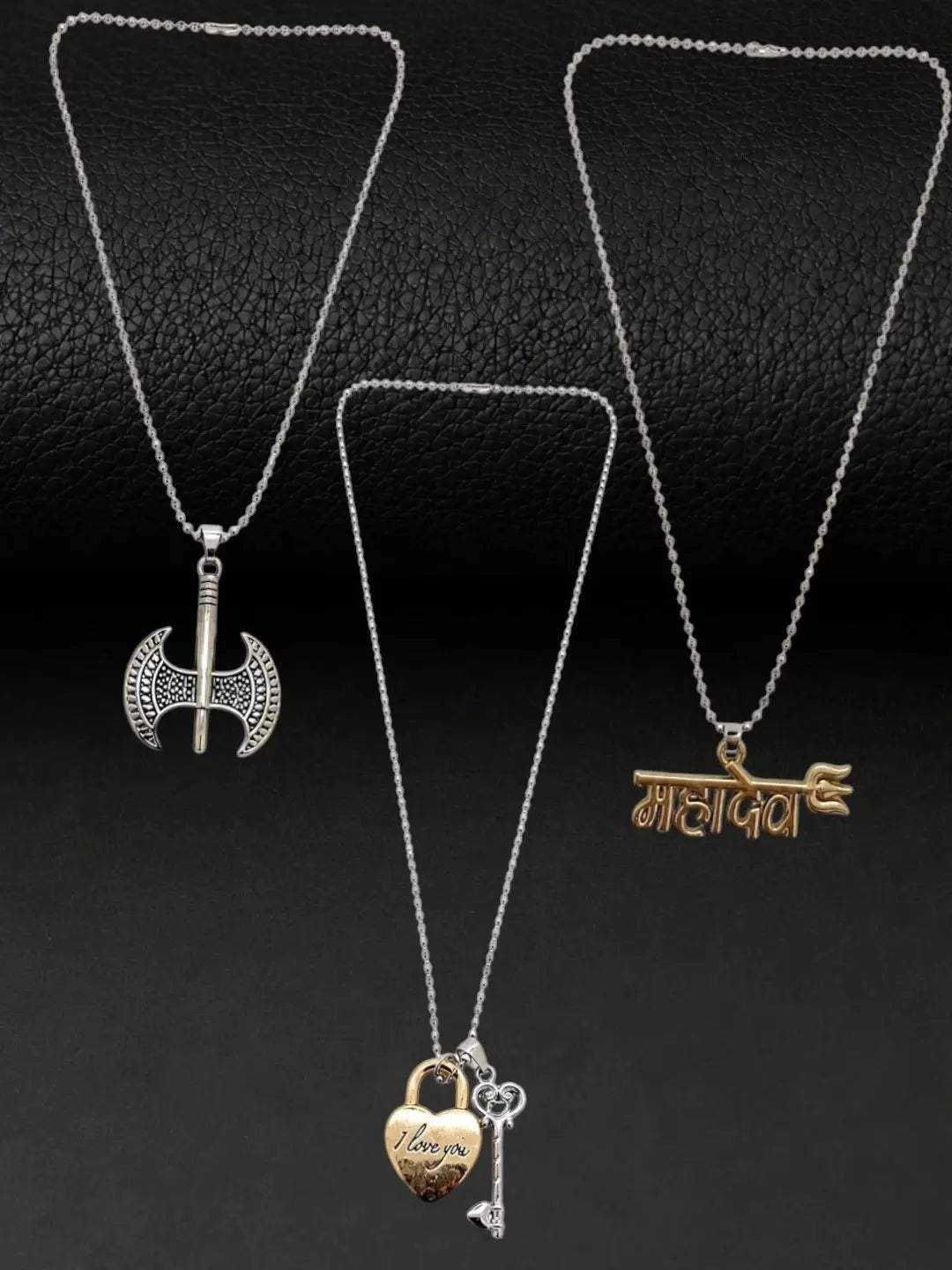 Silver Plated Fancy Set Of 3 Men Combo Chain