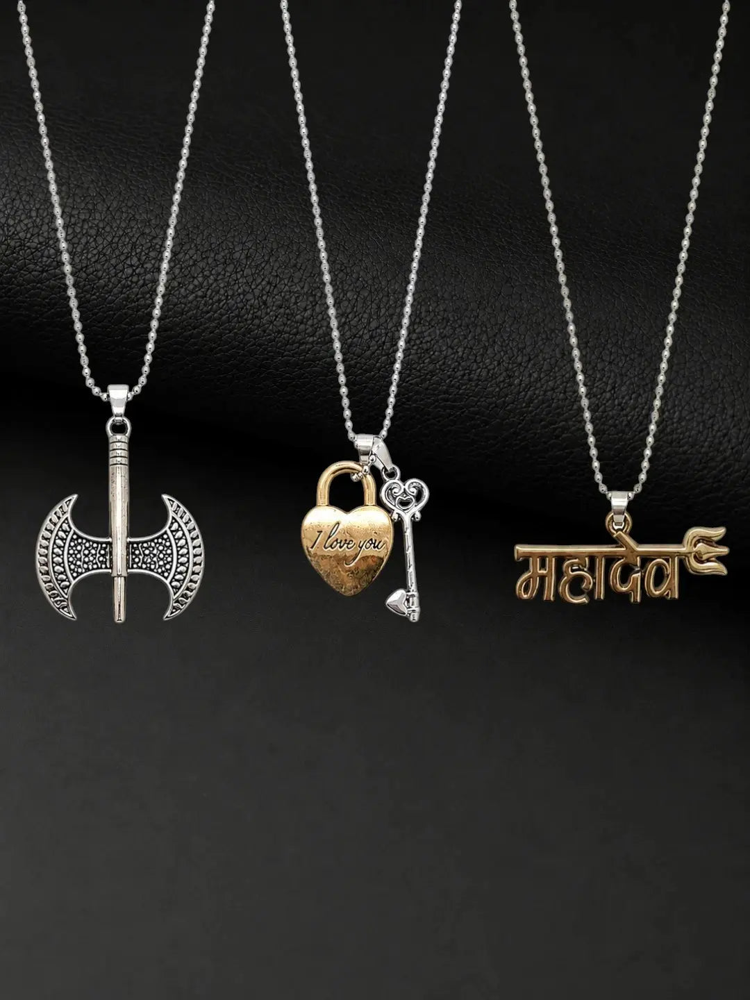 Silver Plated Fancy Set Of 3 Men Combo Chain