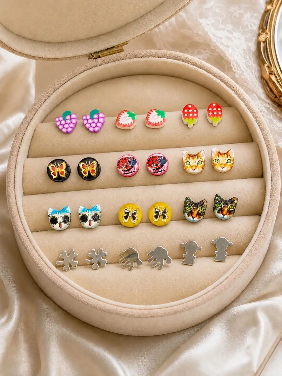 Set of 12 Fancy Stud Combo Earrings For Women and Girls