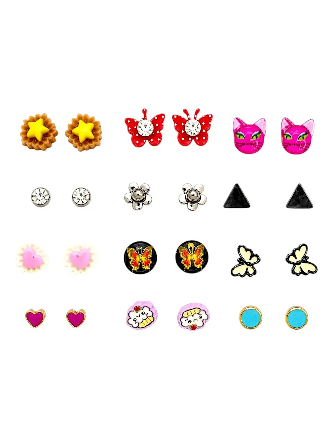 Set of 12 Fashion Stud Earrings For Women and Girls