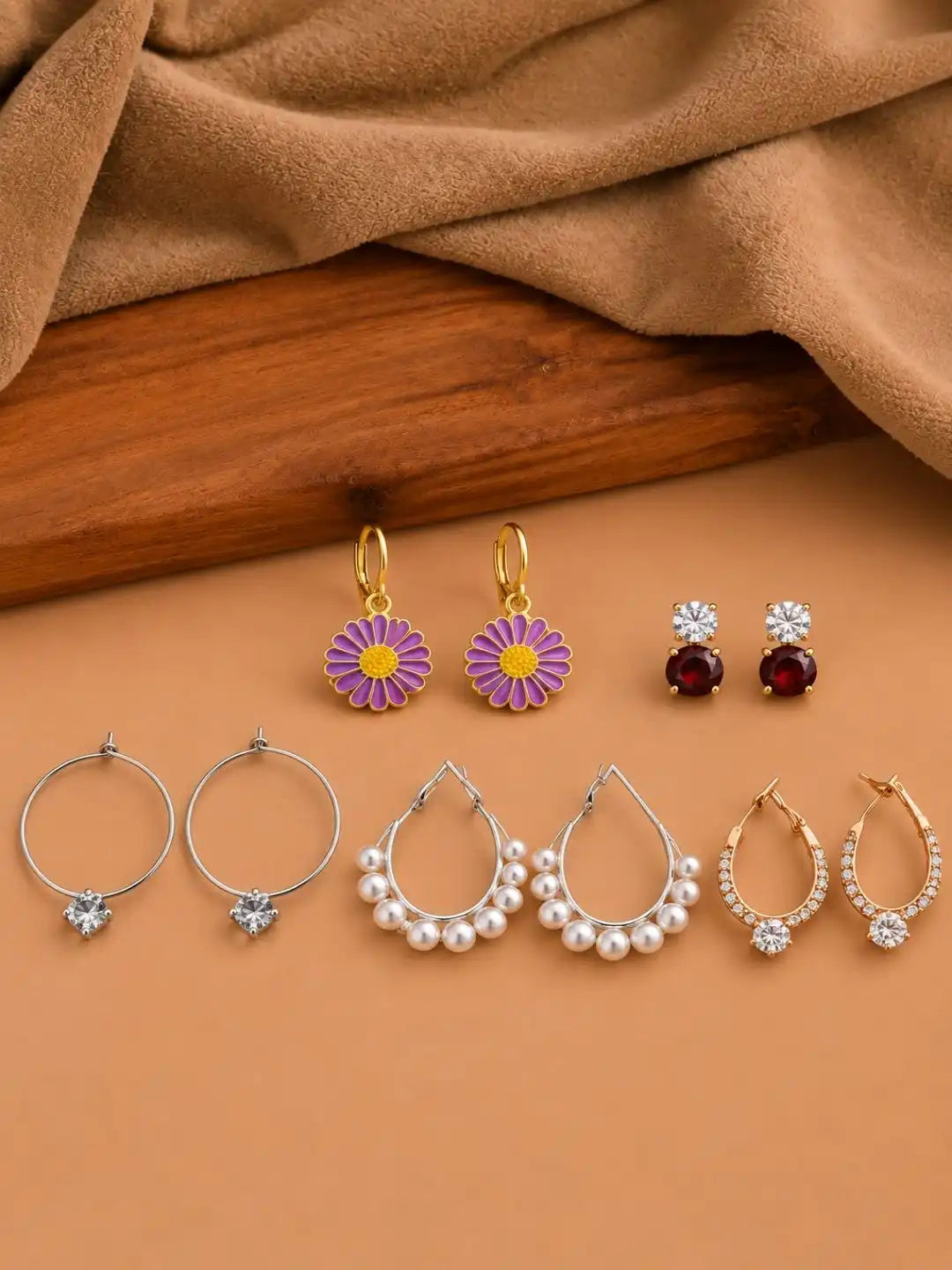 Set of 5 Hoops and Studs Combo Earrings For Women and Girls