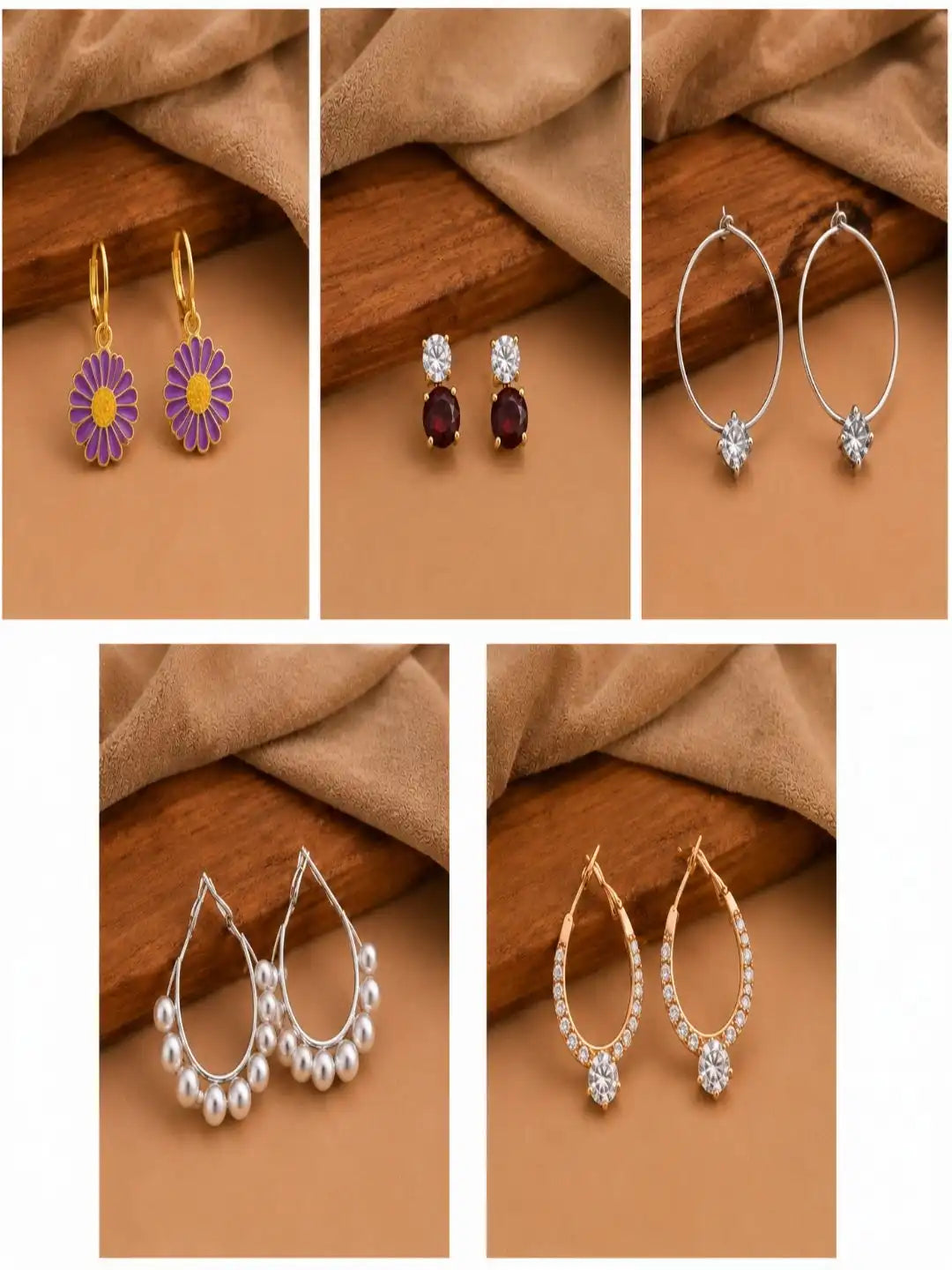 Set of 5 Hoops and Studs Combo Earrings For Women and Girls