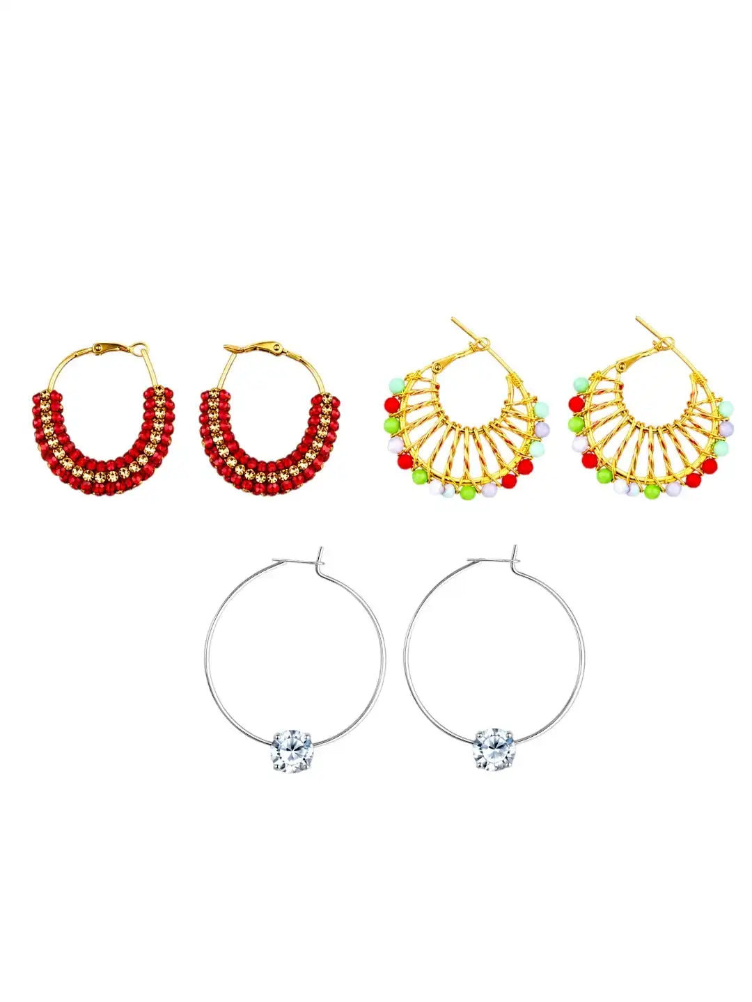 Set of 3 Hoop Combo Earrings For Women and Girls