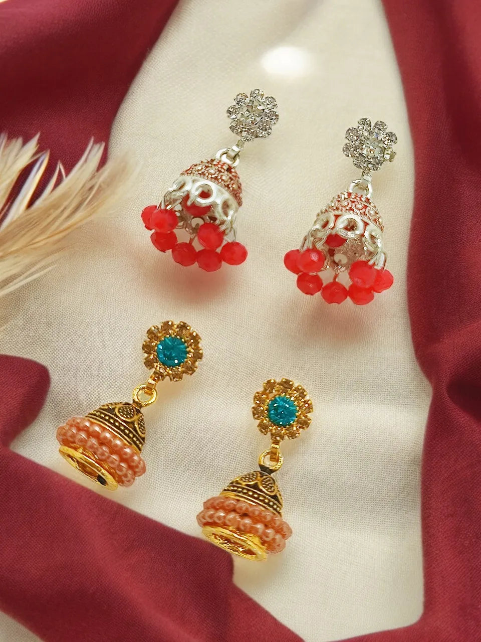 Set of 2 Ethnic Jhumka Earrings