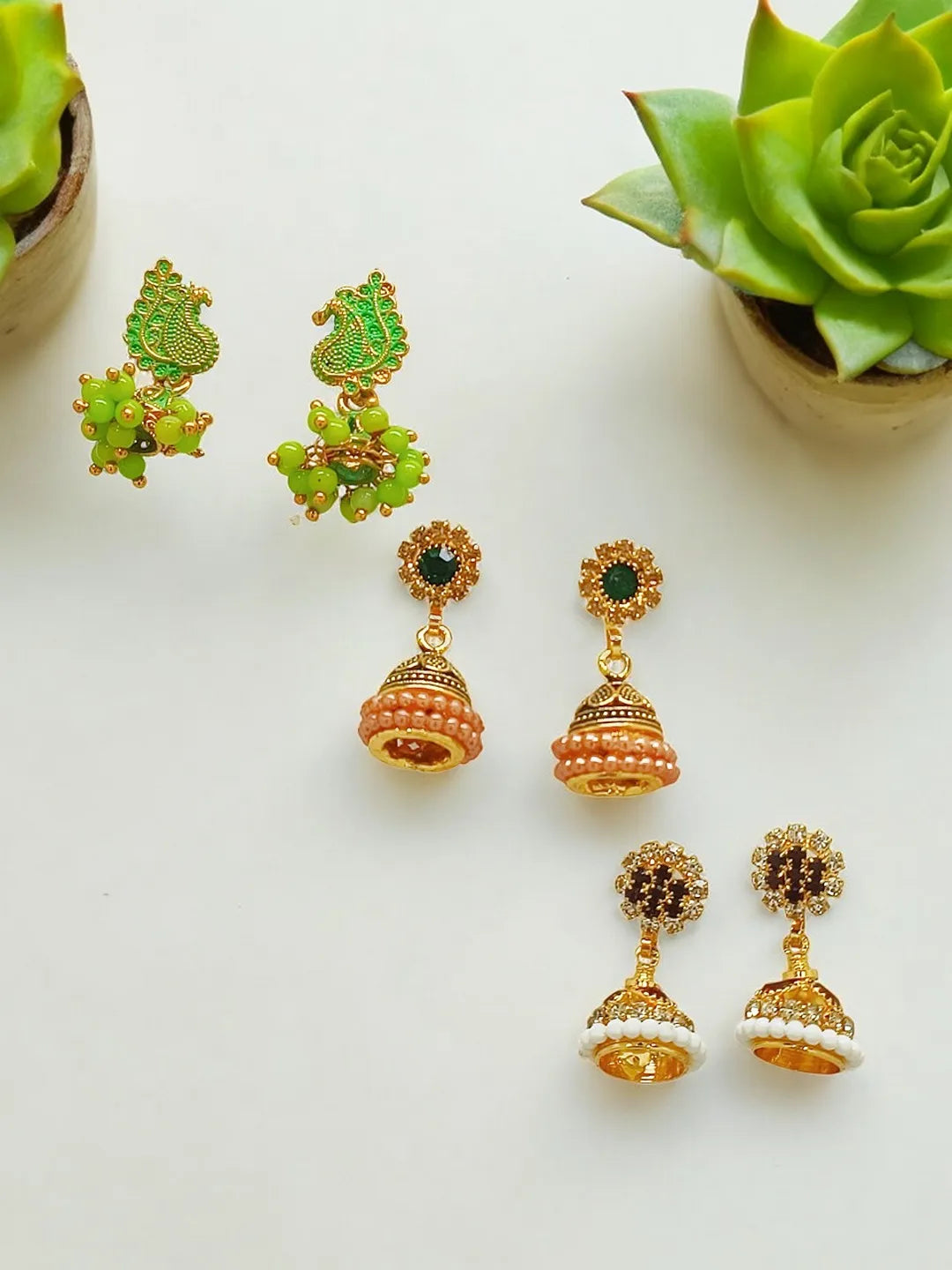 Set of 3 Cultural Circular Jhumkas Earrings