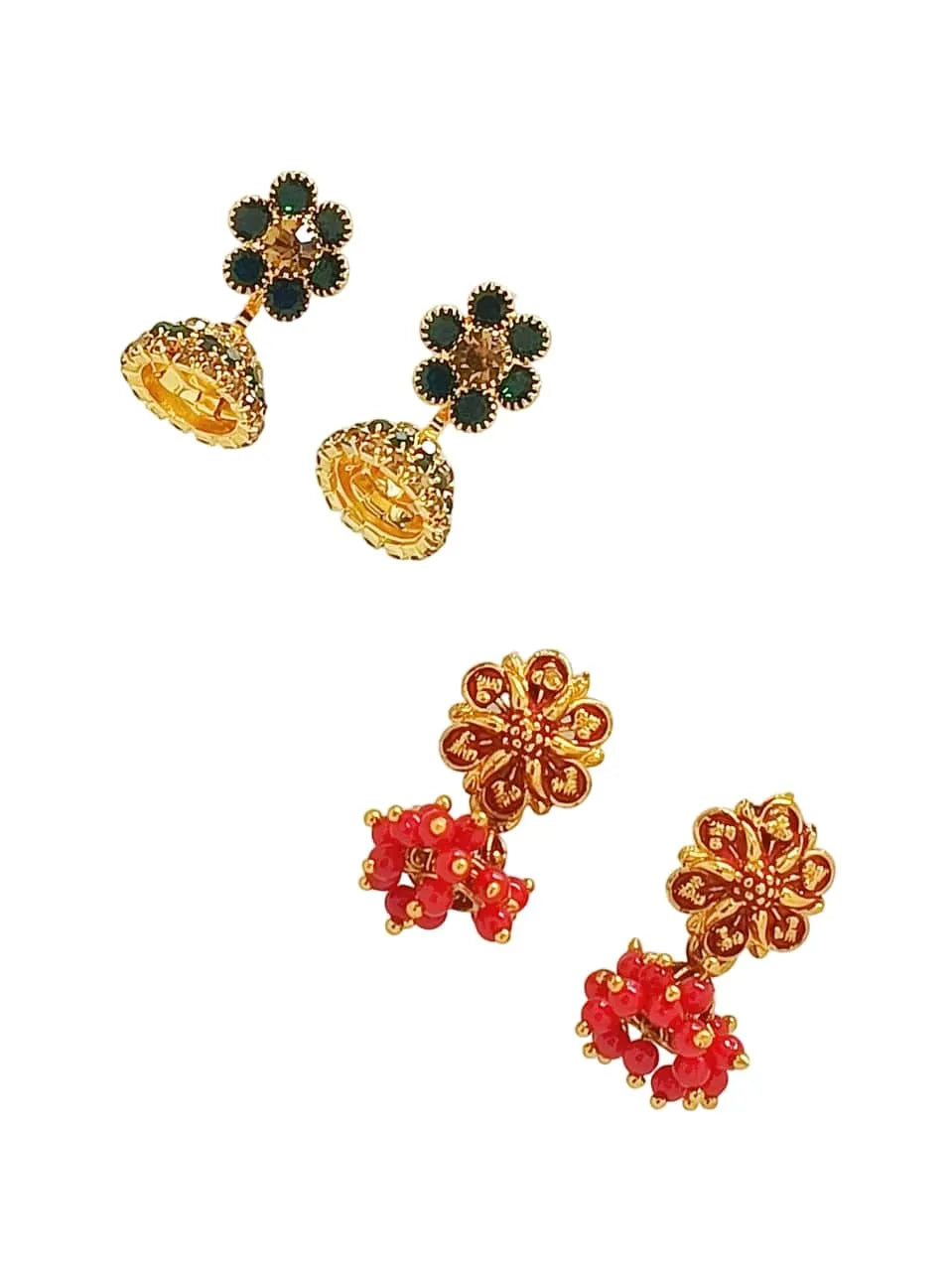 Set Of 2 Gold Silver Plated Zirconia Jhumka Earrings For Women and Girls