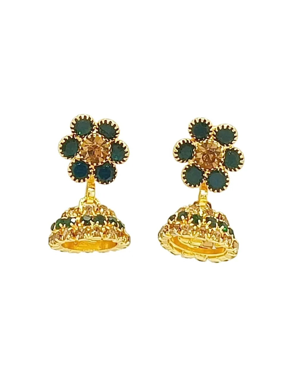 Set Of 2 Gold Silver Plated Zirconia Jhumka Earrings For Women and Girls