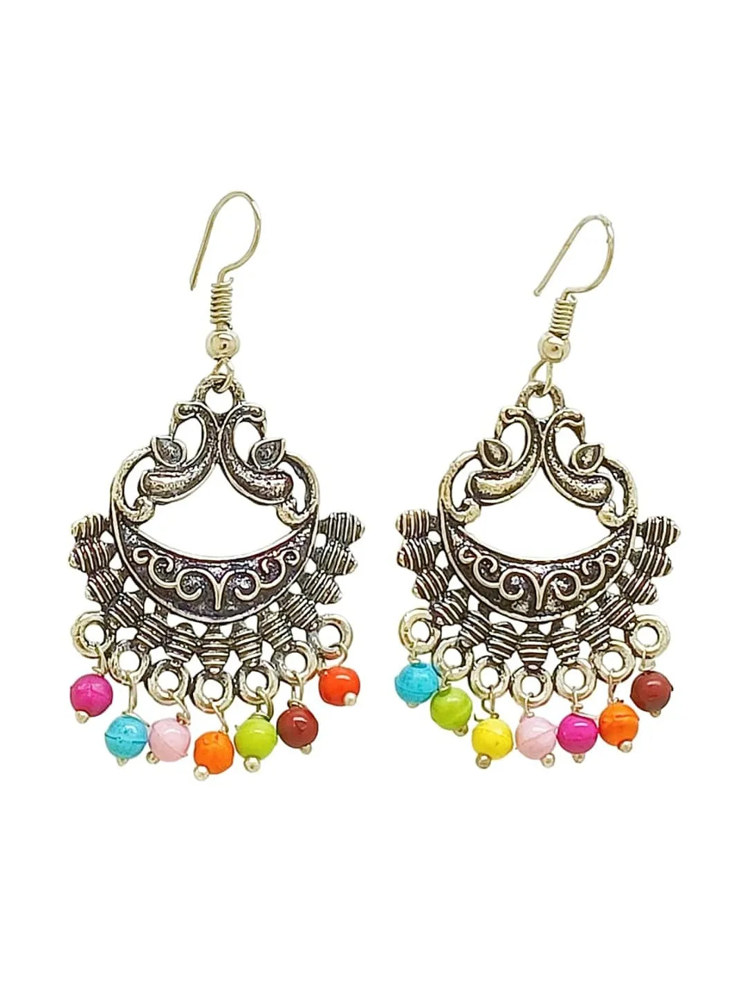 Silver Oxidised Multi Pearl  and Gold Jhumki Earrings