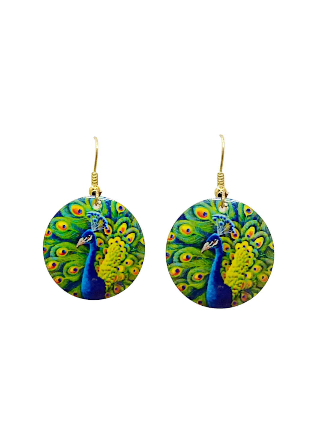 Set Of 3 Circular Peacock Design Drop Earrings