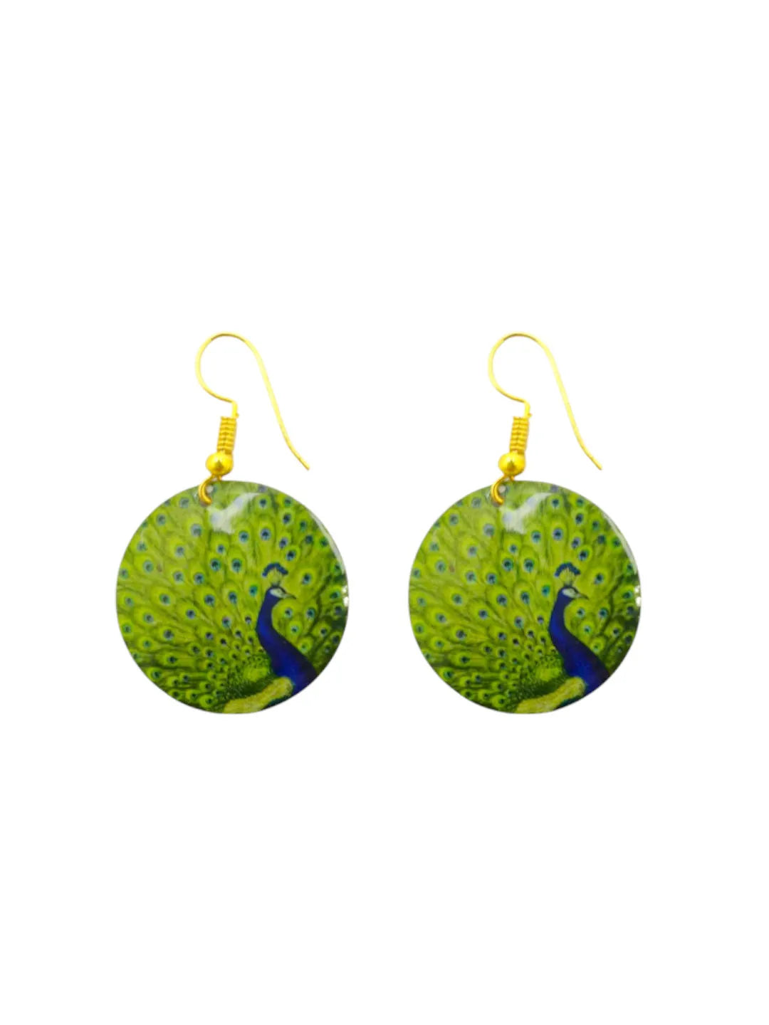 Set Of 3 Circular Peacock Design Drop Earrings