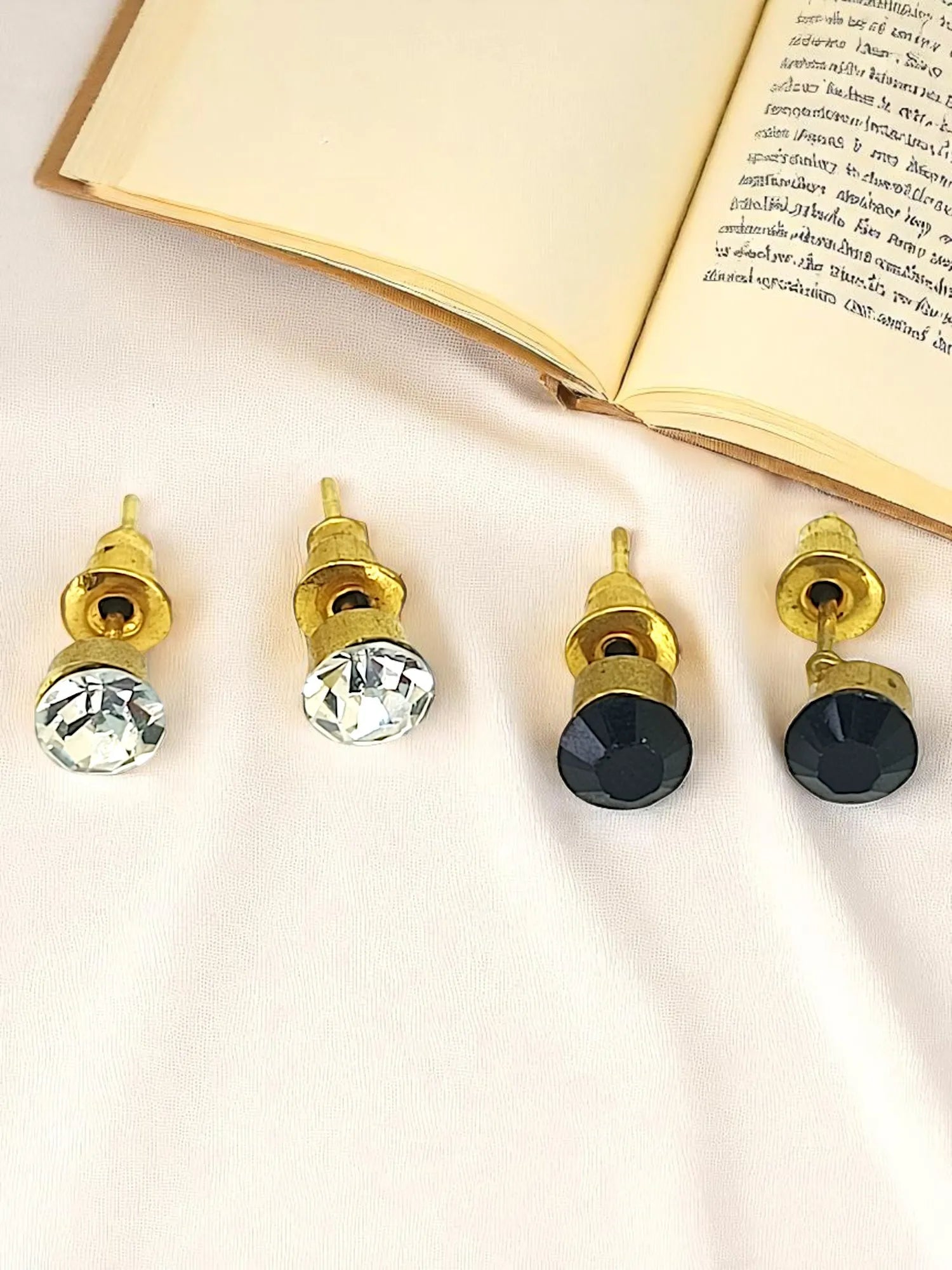 Set Of 2 Gold Plated Stone Studded Stud Earrings
